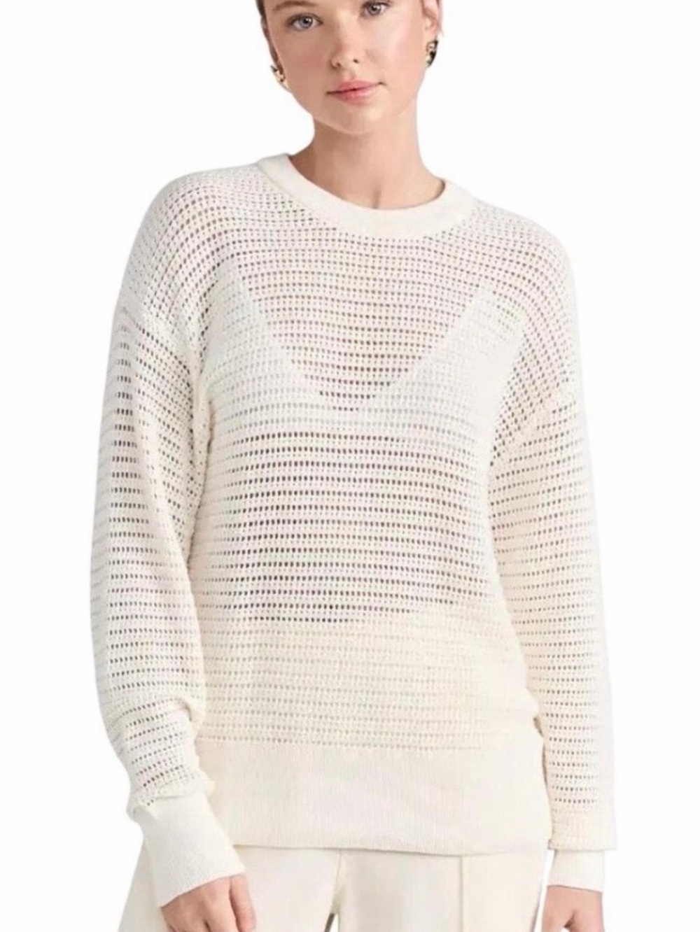 Varley Kershaw 100% Cotton Cream Open-Knit Sweater